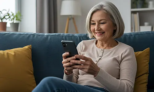 woman looking at phone